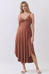 Rust Solid V-Neck Cami Maternity Dress