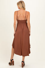 Rust Solid V-Neck Cami Maternity Dress