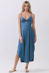Blue Solid V-Neck Cami Maternity Dress