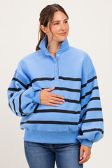 Blue Striped Snap Button Maternity Pullover