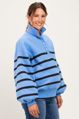 Blue Striped Snap Button Maternity Pullover