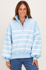 Light Blue Striped Snap Button Maternity Pullover