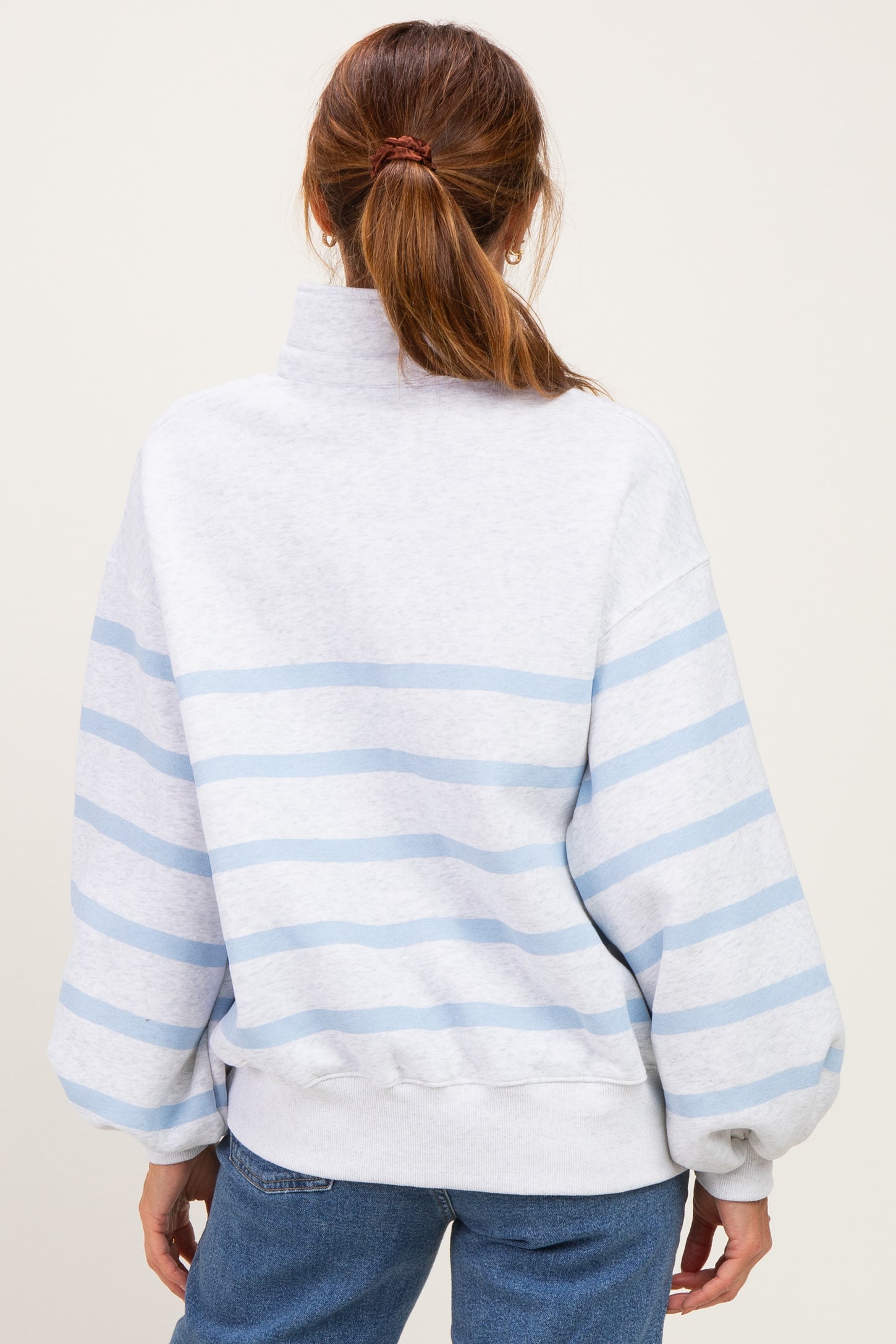 Heather Grey Striped Snap Button Pullover