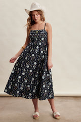 Black Floral Sleeveless Maternity Midi Dress