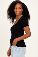 Black Lace Trim Ribbed Top