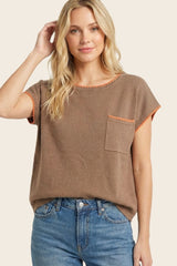 Copper Contrast Stitch Knit Top