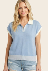 Light Blue Stripe Trim Maternity Collared Top
