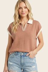 Rust Stripe Trim Collared Top