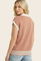 Rust Stripe Trim Collared Top