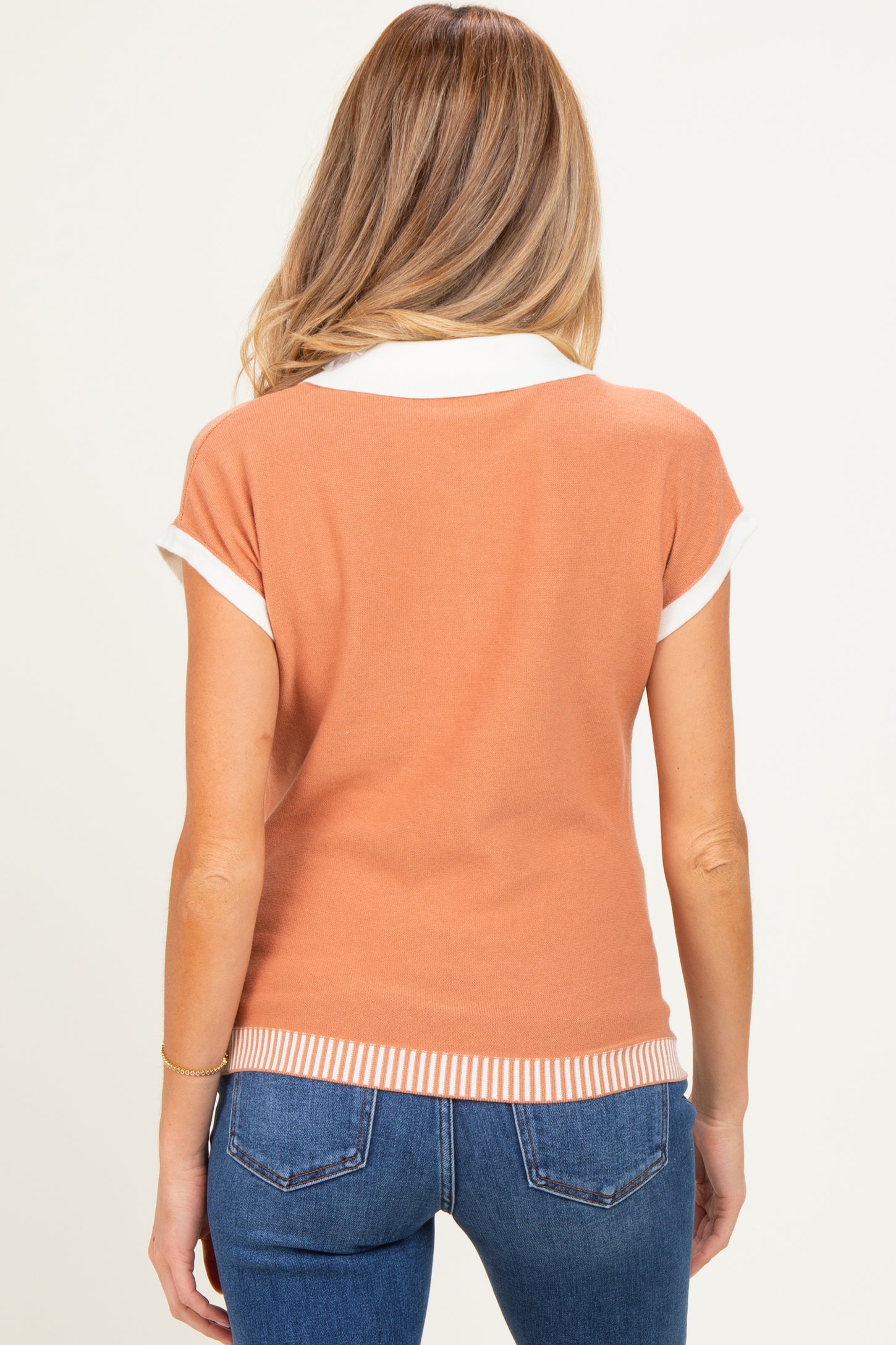 Rust Stripe Trim Maternity Collared Top