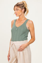 Olive Striped Knit Button Maternity Tank