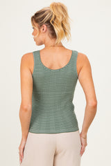 Olive Striped Knit Button Maternity Tank