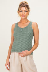 Olive Striped Knit Button Maternity Tank