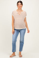 Rust Split Neck Striped Knit Maternity Top