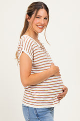 Rust Split Neck Striped Knit Maternity Top
