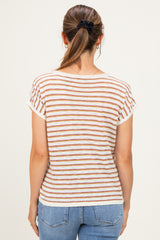 Rust Split Neck Striped Knit Maternity Top