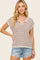 Rust Split Neck Striped Knit Top