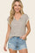 Charcoal Split Neck Striped Knit Top