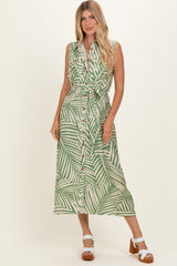 Sage Printed Sleeveless Maternity Maxi Shirt Dress