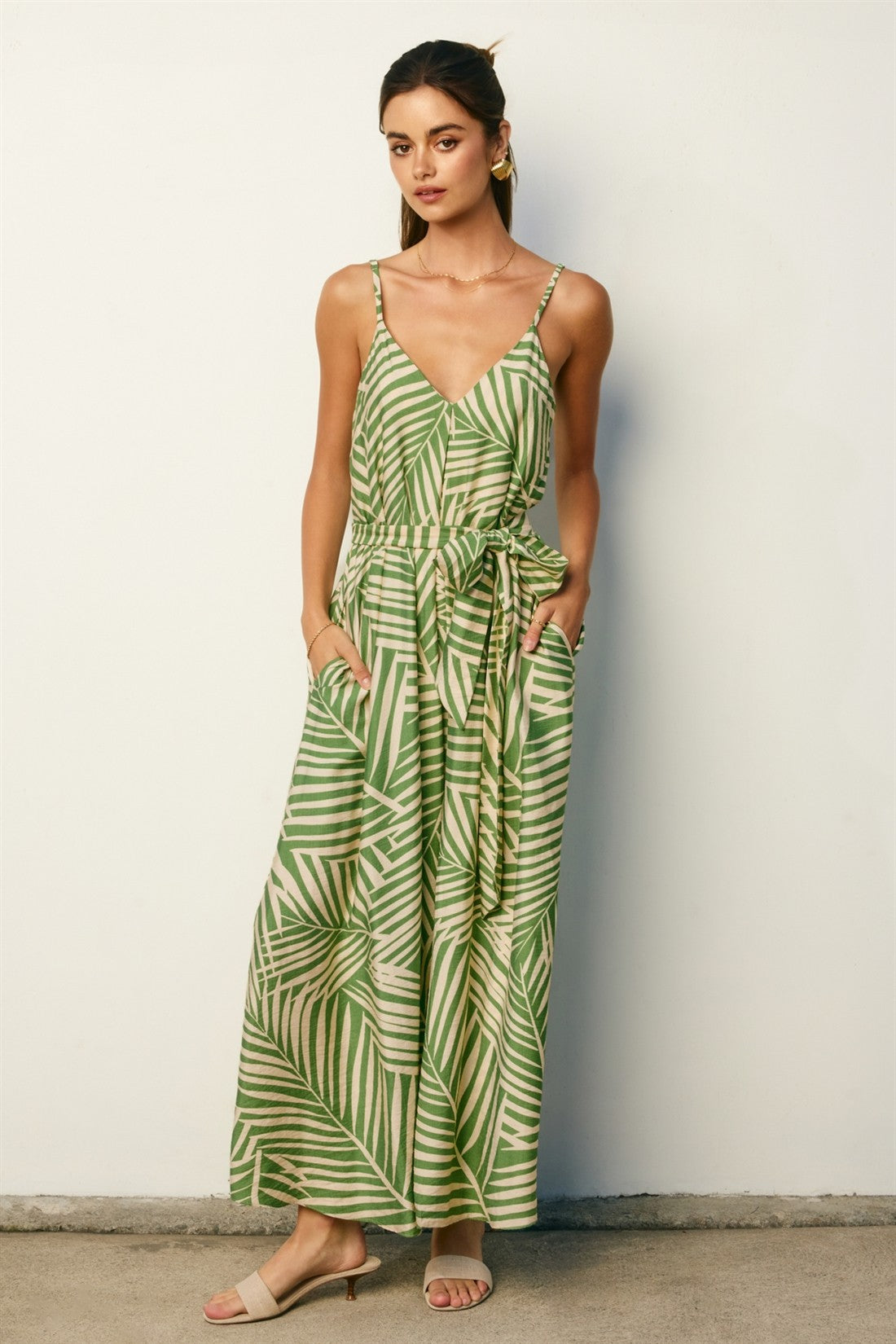 Sage Printed Waist Tie Maternity Maxi Dress
