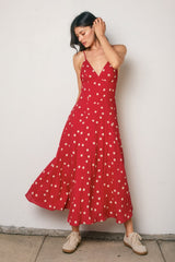 Red Polka Dot Open Back Maternity Maxi Dress