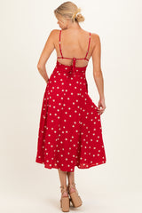 Red Polka Dot Open Back Maternity Maxi Dress