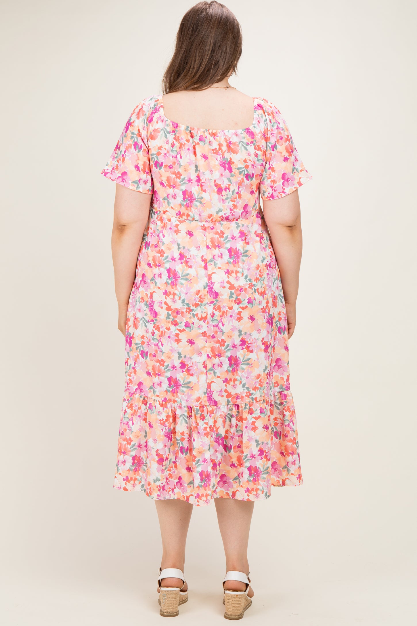 Coral Plus Sweetheart Flutter Sleeve Floral Maternity Maxi Dress