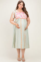 Sage Plus Floral Tie Shoulder Woven Maternity Midi Dress