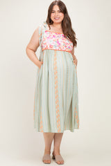 Sage Plus Floral Tie Shoulder Woven Maternity Midi Dress