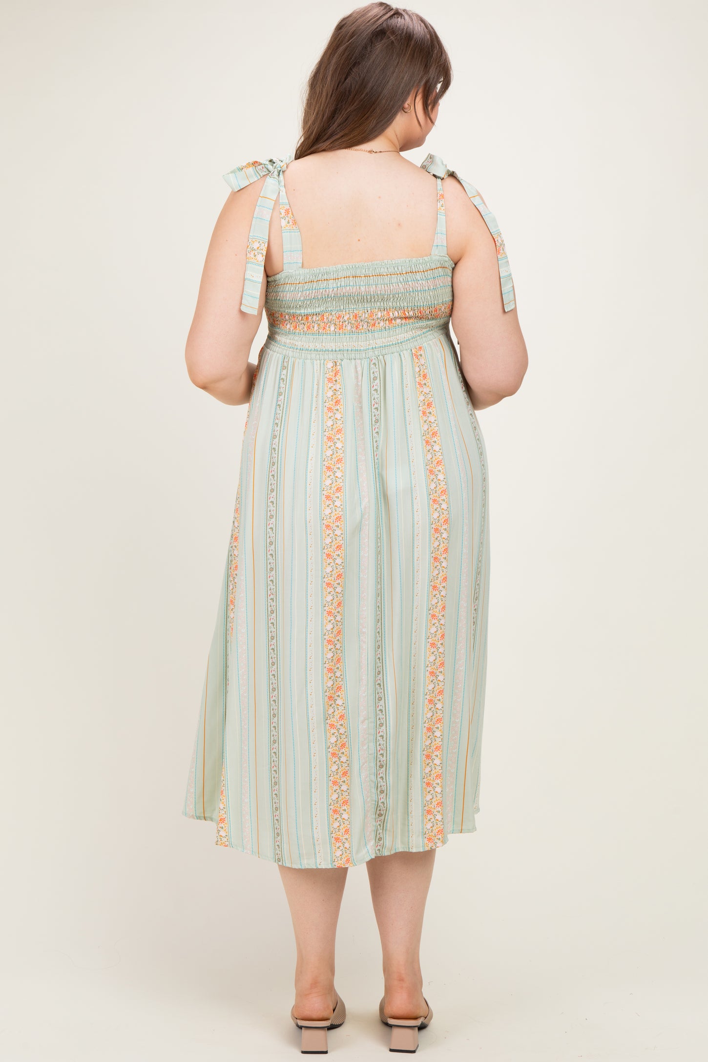 Sage Plus Floral Tie Shoulder Woven Maternity Midi Dress