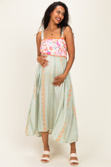 Sage Floral Tie Shoulder Woven Maternity Midi Dress