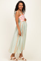 Sage Floral Tie Shoulder Woven Maternity Midi Dress