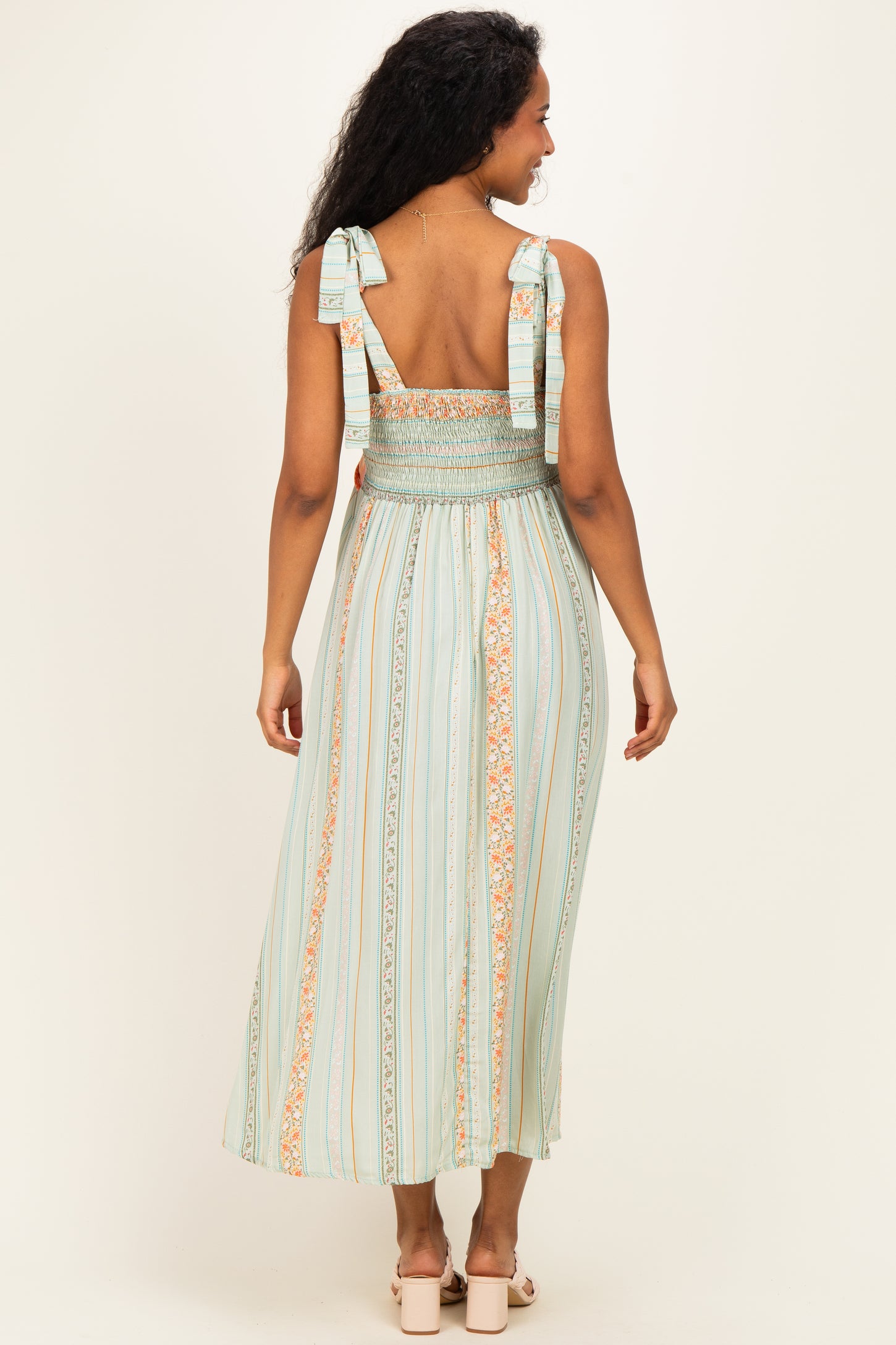Sage Floral Tie Shoulder Woven Maternity Midi Dress