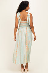 Sage Floral Tie Shoulder Woven Maternity Midi Dress