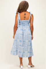 Blue Ivory Plus Floral Tie Shoulder Woven Midi Dress
