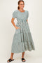 Cream/ Emerald Striped Short Sleeve Tiered Maxi Dress