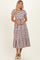 Cream/ Burgundy Striped Short Sleeve Tiered Maxi Dress