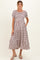 Cream/ Burgundy Striped Short Sleeve Tiered Maternity Maxi Dress