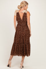 Brown Polka Dot Plisse Shoulder Tie Dress