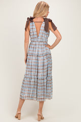 Blue Plaid Shoulder Tie Dress