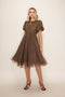 Mocha Polka Dot Tulle Midi Dress