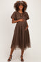 Mocha Polka Dot Tulle Maternity Midi Dress