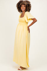Yellow Chambray Smocked Maternity Maxi Dress