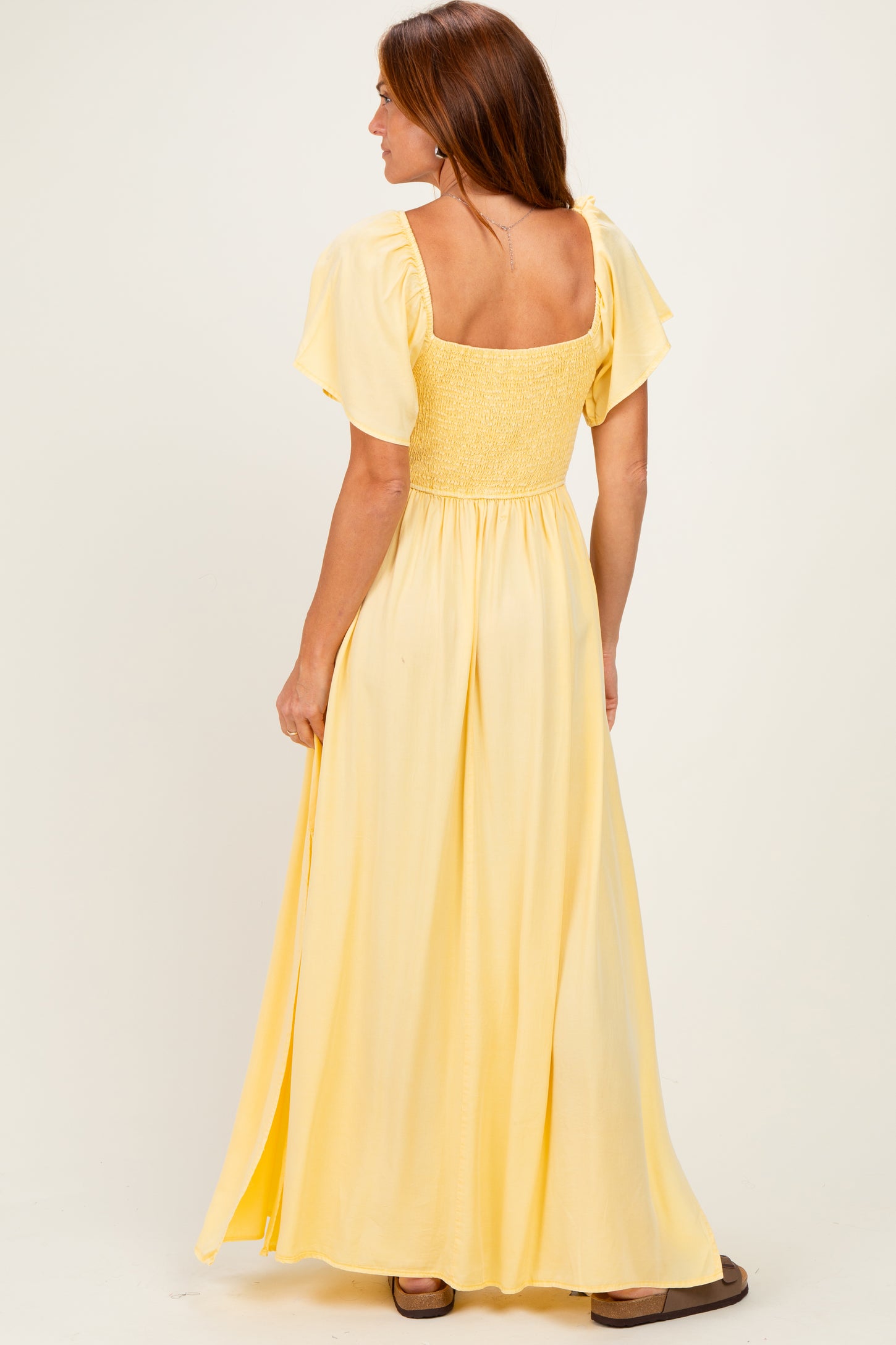 Yellow Chambray Smocked Maxi Dress