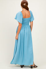 Milky Blue Chambray Smocked Maxi Dress
