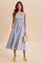 Blue Striped Smocked Halter Midi Dress