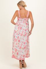 Coral Pink Floral Embroidered Maternity Maxi Dress