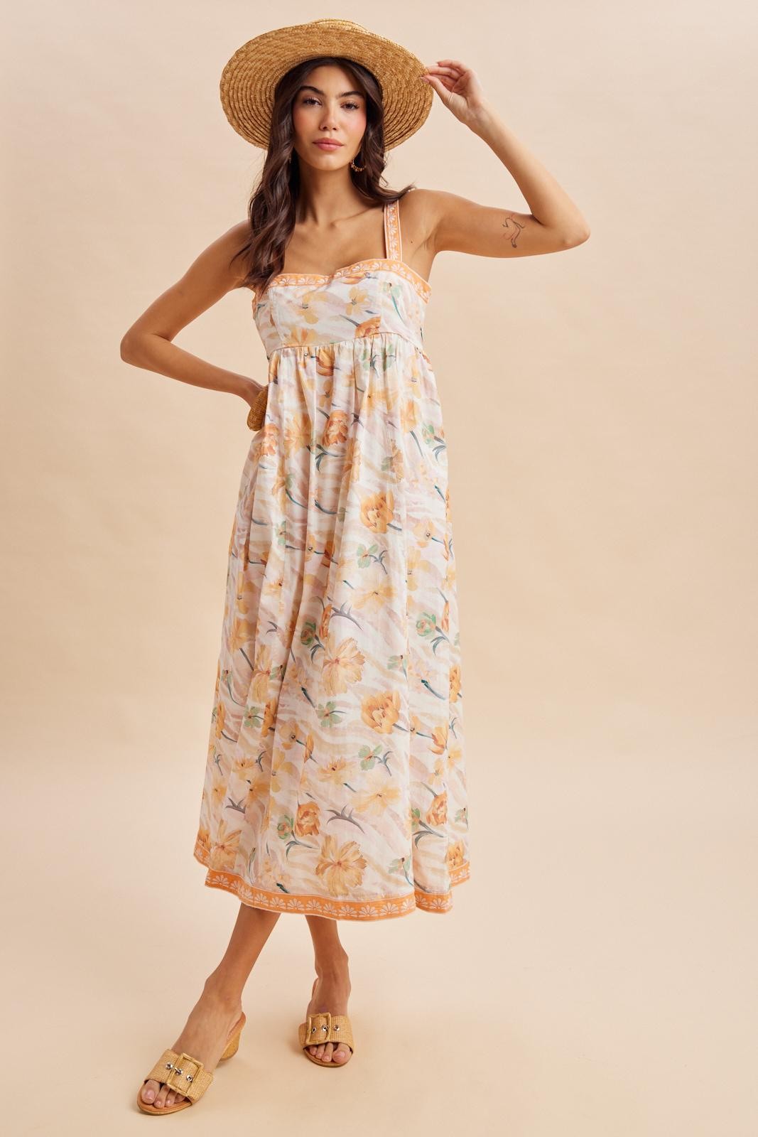 Daffodil Pink Floral Embroidered Maxi Dress