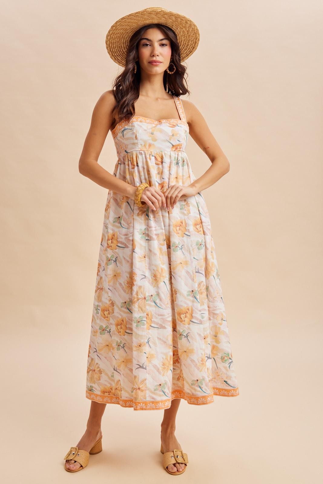 Daffodil Pink Floral Embroidered Maxi Dress