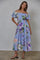 Periwinkle Floral Off Shoulder Balloon Sleeve Midi Dress
